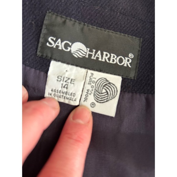 Sag Harbor 100% pure wool size 14 women’s blazer navy blue shoulder‎ pads - Picture 4 of 8